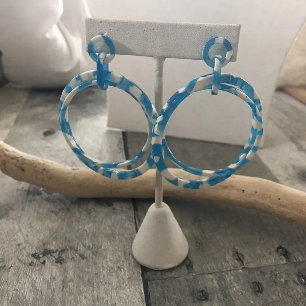 Tortoise Blue Acrylic Double Hoop Earrings